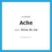 ache แปลว่า?, คำศัพท์ภาษาอังกฤษ ache แปลว่า เจ็บปวด, เจ็บ, ปวด ประเภท VI หมวด VI