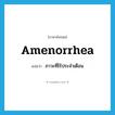 amenorrhea แปลว่า?, คำศัพท์ภาษาอังกฤษ amenorrhea แปลว่า ภาวะที่ไร้ประจำเดือน ประเภท N หมวด N