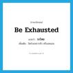 be exhausted แปลว่า?, คำศัพท์ภาษาอังกฤษ be exhausted แปลว่า ระโหย ประเภท V เพิ่มเติม อิดโรยเพราะหิว หรืออดนอน หมวด V