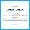 brain drain แปลว่า?, คำศัพท์ภาษาอังกฤษ brain drain แปลว่า สมองไหล ประเภท N ตัวอย่าง ในวงการแพทย์เกิดสมองไหลต่อเนื่องจนเป็นปัญหายืดเยื้อมานานแล้ว เพิ่มเติม การอพยพของกลุ่มผู้มีความสามารถระดับแนวหน้าเป็นจำนวนมาก เพื่อไปยังที่ที่มีรายได้สูงกว่า สภาพการทำงานที่ดีกว่า หมวด N