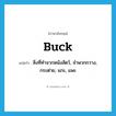 buck แปลว่า?, คำศัพท์ภาษาอังกฤษ buck แปลว่า สิ่งที่ทำจากหนังสัตว์, จำพวกกวาง, กระต่าย, แกะ, แพะ ประเภท N หมวด N