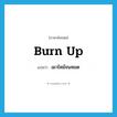 burn up แปลว่า?, คำศัพท์ภาษาอังกฤษ burn up แปลว่า เผาไหม้จนหมด ประเภท PHRV หมวด PHRV