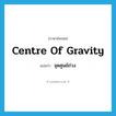 centre of gravity แปลว่า?, คำศัพท์ภาษาอังกฤษ centre of gravity แปลว่า จุดศูนย์ถ่วง ประเภท N หมวด N