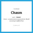 chasm แปลว่า?, คำศัพท์ภาษาอังกฤษ chasm แปลว่า รอยแยก ประเภท N ตัวอย่าง เขาสอดส่ายสายตาหารอยแยกตามข้างฝา เพื่อจะได้แนบสายตาดูว่าชายชู้คือใครกันแน่ หมวด N