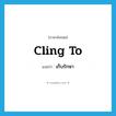 cling to แปลว่า?, คำศัพท์ภาษาอังกฤษ cling to แปลว่า เก็บรักษา ประเภท PHRV หมวด PHRV