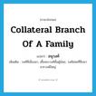 collateral branch of a family แปลว่า?, คำศัพท์ภาษาอังกฤษ collateral branch of a family แปลว่า อนุวงศ์ ประเภท N เพิ่มเติม วงศ์ที่เนื่องมา, เชื้อพระวงศ์ชั้นผู้น้อย, วงศ์ย่อยที่สืบมาจากวงศ์ใหญ่ หมวด N