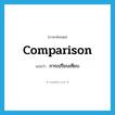 การเปรียบเทียบ ภาษาอังกฤษ?, คำศัพท์ภาษาอังกฤษ การเปรียบเทียบ แปลว่า comparison ประเภท N หมวด N