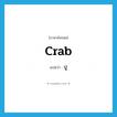 crab แปลว่า?, คำศัพท์ภาษาอังกฤษ crab แปลว่า ปู ประเภท N หมวด N