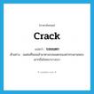 รอยแตก ภาษาอังกฤษ?, คำศัพท์ภาษาอังกฤษ รอยแตก แปลว่า crack ประเภท N ตัวอย่าง ลมฝนที่ชอนเข้ามาตามรอยแตกของฝากระดานหอบเอากลิ่นโชยมาบางเบา หมวด N