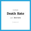 death rate แปลว่า?, คำศัพท์ภาษาอังกฤษ death rate แปลว่า อัตราการตาย ประเภท N หมวด N