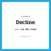 decline แปลว่า?, คำศัพท์ภาษาอังกฤษ decline แปลว่า ลาด, เอียง, ลาดลง ประเภท VI หมวด VI