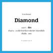 diamond แปลว่า?, คำศัพท์ภาษาอังกฤษ diamond แปลว่า พัชร ประเภท N ตัวอย่าง นางมีค่ากับข้ายิ่งกว่าพัชรใดๆ ในโลกเสียอีก เพิ่มเติม เพชร หมวด N