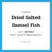 dried salted damsel fish แปลว่า?, คำศัพท์ภาษาอังกฤษ dried salted damsel fish แปลว่า แม่กระแชง ประเภท N ตัวอย่าง คุณน้าเอาปลาสลิดแม่กระแชงมาฝาก หมวด N