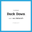 duck down แปลว่า?, คำศัพท์ภาษาอังกฤษ duck down แปลว่า หลบ, ก้มต่ำอย่างเร็ว ประเภท PHRV หมวด PHRV