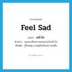 feel sad แปลว่า?, คำศัพท์ภาษาอังกฤษ feel sad แปลว่า เศร้าใจ ประเภท V ตัวอย่าง ผมมองเห็นสภาพของเขาแล้วเศร้าใจ เพิ่มเติม รู้สึกหดหู่ สาเหตุมักเป็นเพราะคนอื่น หมวด V