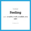 feeling แปลว่า?, คำศัพท์ภาษาอังกฤษ feeling แปลว่า ความเข้าใจ, ความรัก, ความเห็นใจ, ความเมตตา ประเภท N หมวด N