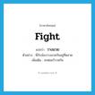 fight แปลว่า?, คำศัพท์ภาษาอังกฤษ fight แปลว่า วางมวย ประเภท V ตัวอย่าง พี่กับน้องวางมวยกันอยู่ที่ตลาด เพิ่มเติม ชกต่อยวิวาทกัน หมวด V