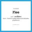 flee แปลว่า?, คำศัพท์ภาษาอังกฤษ flee แปลว่า หลบลี้หนีหาย ประเภท V ตัวอย่าง หัวหน้าฝ่ายกบฏก็ได้หลบลี้หนีหายไปแล้วเหลือแต่เพียงลูกน้องชั้นปลายๆ หมวด V