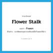 flower stalk แปลว่า?, คำศัพท์ภาษาอังกฤษ flower stalk แปลว่า ก้านดอก ประเภท N ตัวอย่าง เวลาตัดดอกกุหลาบจะต้องเหลือก้านดอกให้ยาว หมวด N