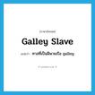 galley slave แปลว่า?, คำศัพท์ภาษาอังกฤษ galley slave แปลว่า ทาสที่เป็นฝีพายเรือ galley ประเภท N หมวด N