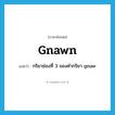 gnawn แปลว่า?, คำศัพท์ภาษาอังกฤษ gnawn แปลว่า กริยาช่องที่ 3 ของคำกริยา gnaw ประเภท VT หมวด VT