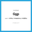 gyp แปลว่า?, คำศัพท์ภาษาอังกฤษ gyp แปลว่า การโกง, การหลอกลวง, การฉ้อโกง ประเภท N หมวด N