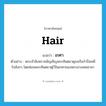 hair แปลว่า?, คำศัพท์ภาษาอังกฤษ hair แปลว่า เกศา ประเภท N ตัวอย่าง พระเจ้าสิงหราชอัญเชิญพระทันตธาตุลงเรือกำปั่นหนีไปลังกา โดยซ่อนพระทันตธาตุไว้ในเกศาของพระนางเหมชาลา หมวด N