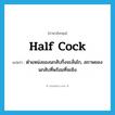 half cock แปลว่า?, คำศัพท์ภาษาอังกฤษ half cock แปลว่า ตำแหน่งของนกสับกึ่งจะลั่นไก, สภาพของนกสับที่พร้อมที่จะยิง ประเภท N หมวด N