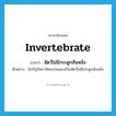 invertebrate แปลว่า?, คำศัพท์ภาษาอังกฤษ invertebrate แปลว่า สัตว์ไม่มีกระดูกสันหลัง ประเภท N ตัวอย่าง นักกีฏวิทยาจัดพวกแมลงเป็นสัตว์ไม่มีกระดูกสันหลัง หมวด N