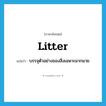 litter แปลว่า?, คำศัพท์ภาษาอังกฤษ litter แปลว่า บรรจุตัวอย่างของสิ่งเฉพาะมากมาย ประเภท VT หมวด VT