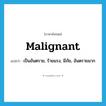 malignant แปลว่า?, คำศัพท์ภาษาอังกฤษ malignant แปลว่า เป็นอันตราย, ร้ายแรง, มีภัย, อันตรายมาก ประเภท ADJ หมวด ADJ