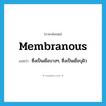 membranous แปลว่า?, คำศัพท์ภาษาอังกฤษ membranous แปลว่า ซึ่งเป็นเยื่อบางๆ, ซึ่งเป็นเยื่อบุผิว ประเภท ADJ หมวด ADJ