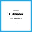 milkman แปลว่า?, คำศัพท์ภาษาอังกฤษ milkman แปลว่า คนส่งนมผู้ชาย ประเภท N หมวด N