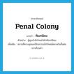 penal colony แปลว่า?, คำศัพท์ภาษาอังกฤษ penal colony แปลว่า ทัณฑนิคม ประเภท N ตัวอย่าง ผู้คุมนำนักโทษไปยังทัณฑนิคม เพิ่มเติม สถานที่ควบคุมและฝึกอบรมนักโทษเด็ดขาดในขั้นต่อจากเรือนจำ หมวด N