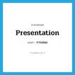 presentation แปลว่า?, คำศัพท์ภาษาอังกฤษ presentation แปลว่า การเสนอ ประเภท N หมวด N