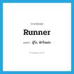 runner แปลว่า?, คำศัพท์ภาษาอังกฤษ runner แปลว่า ผู้วิ่ง, นักวิ่งแข่ง ประเภท N หมวด N