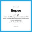 rupee แปลว่า?, คำศัพท์ภาษาอังกฤษ rupee แปลว่า รูปี ประเภท N ตัวอย่าง ครั้งหนึ่งฝิ่นจากยูนานมีความสำคัญต่อเศรษฐกิจในล้านนา ถึงขนาดที่ทำให้เงินรูปีที่ใช้ในการซื้อขายถูกดูดกลืนหายเข้ากระเป๋าพ่อค้าฮ่อไปหมด เพิ่มเติม ชื่อหน่วยเงินตราอินเดีย หมวด N