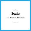 scaly แปลว่า?, คำศัพท์ภาษาอังกฤษ scaly แปลว่า ซึ่งตกสะเก็ด, ซึ่งมีสะเก็ดมาก ประเภท ADJ หมวด ADJ