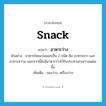 snack แปลว่า?, คำศัพท์ภาษาอังกฤษ snack แปลว่า อาหารว่าง ประเภท N ตัวอย่าง อาหารไทยแบ่งออกเป็น 2 ชนิด คือ อาหารคาว และอาหารหวาน นอกจากนี้ยังมีอาหารว่างไว้รับประทานระหว่างแต่ละมื้อ เพิ่มเติม ของว่าง, เครื่องว่าง หมวด N