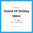 sound of boiling water แปลว่า?, คำศัพท์ภาษาอังกฤษ sound of boiling water แปลว่า ปุด ประเภท ADV ตัวอย่าง น้ำในกาเดือดปุด หมวด ADV