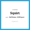 squirt แปลว่า?, คำศัพท์ภาษาอังกฤษ squirt แปลว่า ฉีดน้ำเป็นฝอย, ทำให้น้ำพุ่งออก ประเภท VT หมวด VT