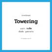 towering แปลว่า?, คำศัพท์ภาษาอังกฤษ towering แปลว่า ระเหิด ประเภท ADJ เพิ่มเติม สูงตระหง่าน หมวด ADJ