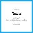 town แปลว่า?, คำศัพท์ภาษาอังกฤษ town แปลว่า พารา ประเภท N ตัวอย่าง เจ้าอย่าได้ผ่านเข้ามาในพาราแห่งนี้อีกเลย หมวด N