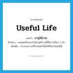 useful life แปลว่า?, คำศัพท์ภาษาอังกฤษ useful life แปลว่า อายุใช้งาน ประเภท N ตัวอย่าง แบตเตอรี่แบบเก่ามีอายุใช้งานที่สั้นกว่าเกือบ 2 เท่า เพิ่มเติม ช่วงระยะเวลาที่กำหนดไว้เพื่อให้ใช้ประโยชน์ได้ หมวด N