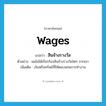 wages แปลว่า?, คำศัพท์ภาษาอังกฤษ wages แปลว่า สินจ้างรางวัล ประเภท N ตัวอย่าง ผมไม่ได้เรียกร้องสินจ้างรางวัลใดๆ จากเขา เพิ่มเติม เงินหรือทรัพย์ที่ให้ตอบแทนการทำงาน หมวด N