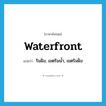 waterfront แปลว่า?, คำศัพท์ภาษาอังกฤษ waterfront แปลว่า ริมฝั่ง, เขตริมน้ำ, เขตริมฝั่ง ประเภท N หมวด N