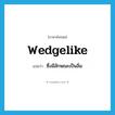 wedgelike แปลว่า?, คำศัพท์ภาษาอังกฤษ wedgelike แปลว่า ซึ่งมีลักษณะเป็นลิ่ม ประเภท ADJ หมวด ADJ