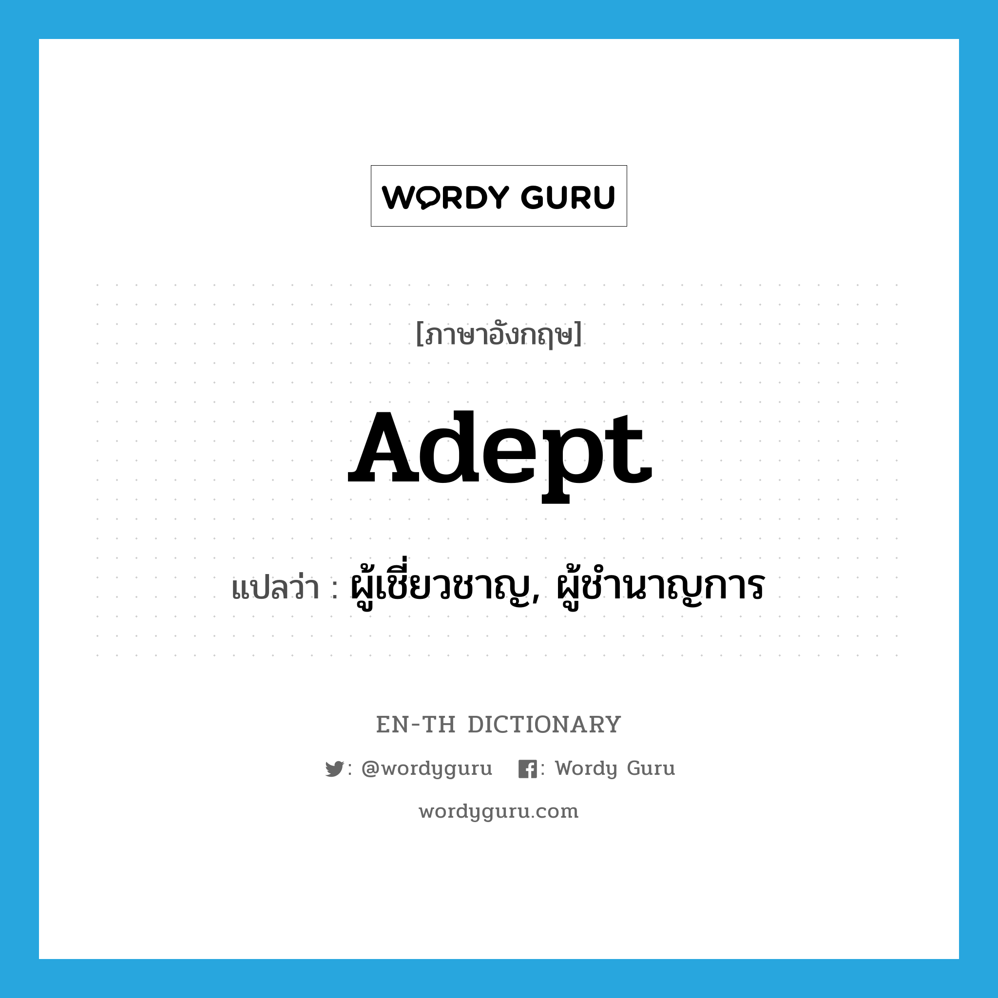 adept แปลว่า?, คำศัพท์ภาษาอังกฤษ adept แปลว่า ผู้เชี่ยวชาญ, ผู้ชำนาญการ ประเภท N หมวด N