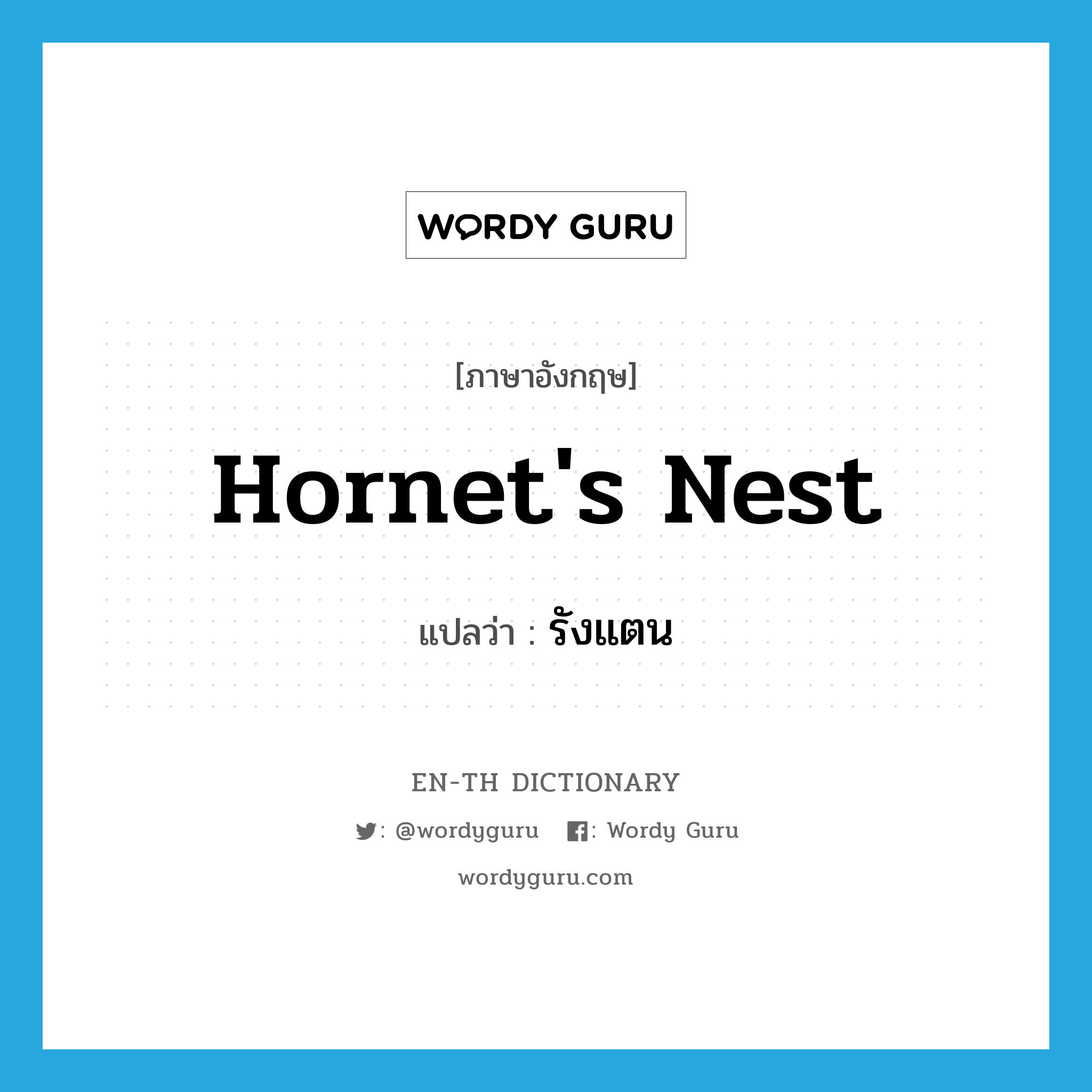 hornet&#39;s nest แปลว่า?, คำศัพท์ภาษาอังกฤษ hornet&#39;s nest แปลว่า รังแตน ประเภท N หมวด N