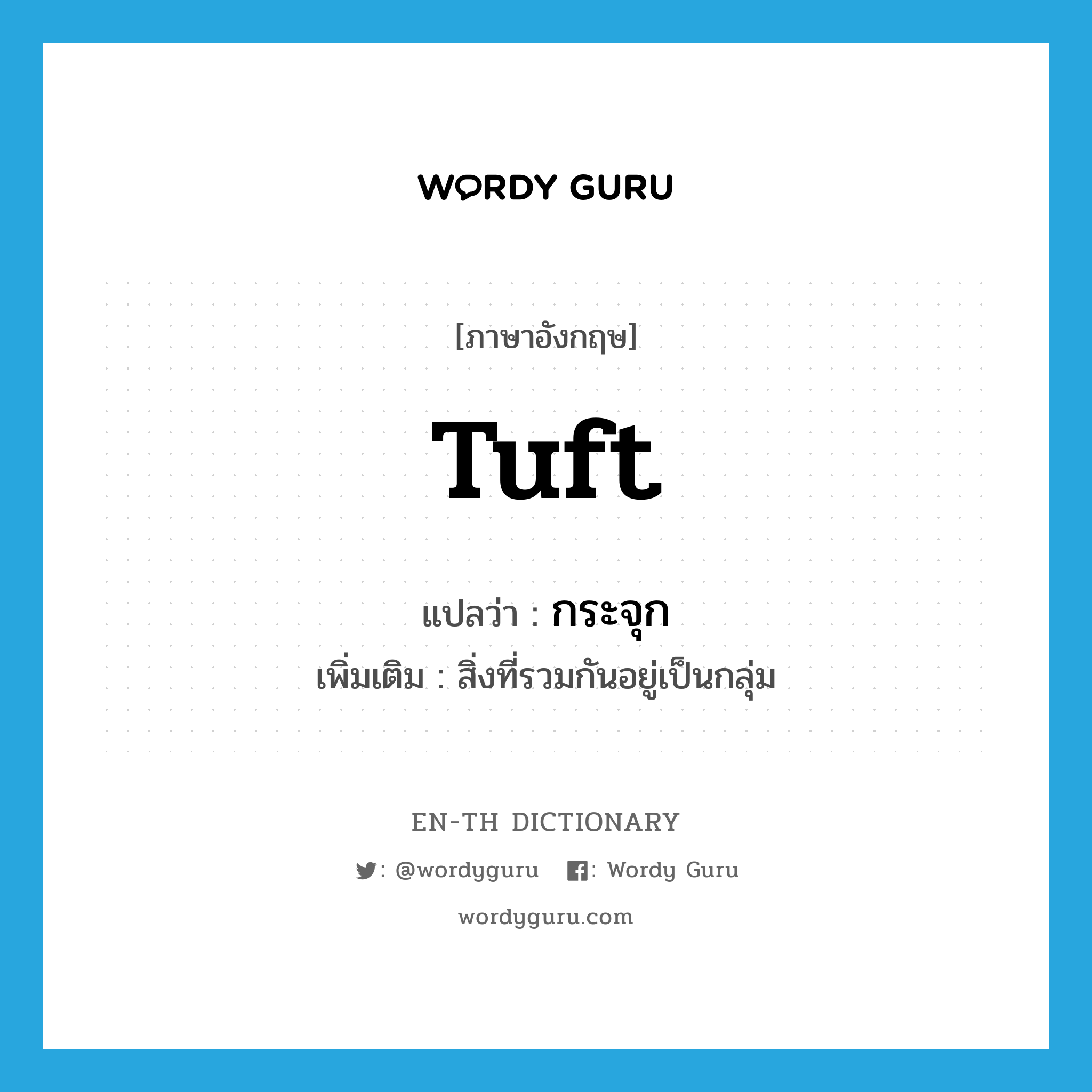 tuft แปลว่า?, คำศัพท์ภาษาอังกฤษ tuft แปลว่า กระจุก ประเภท N เพิ่มเติม สิ่งที่รวมกันอยู่เป็นกลุ่ม หมวด N